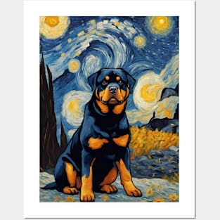 Rottweiler Dog Breed in a Van Gogh Starry Night Art Style Posters and Art